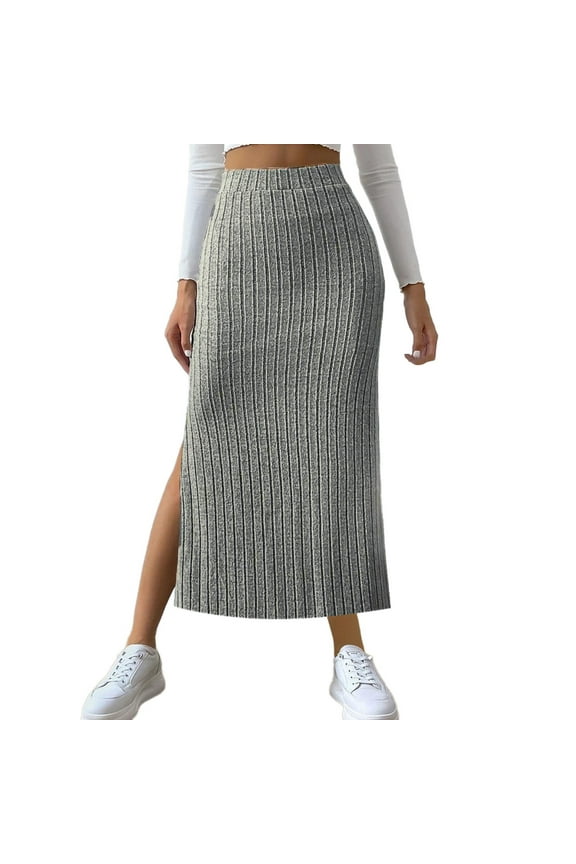 Midi Skirt for Women Side Split High Waisted Stretchy Work Office Skirts Bodycon Casual Knit Pencil Skirt