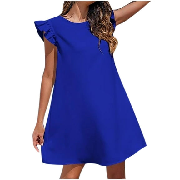 Kaemgyyd Mini Dress for Women Ruffle Sleeveless Cute Babydoll Short Dress Loose Crew Neck Casual Flowy Tunic Sundress