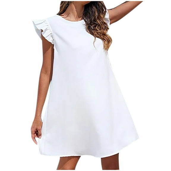 Kaemgyyd Mini Dress for Women Ruffle Sleeveless Cute Babydoll Short Dress Loose Crew Neck Casual Flowy Tunic Sundress