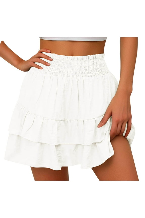 Mini Skirt for Women Elastic Waist Ruffle A Line Half Skirt Trendy Layered Pleated Flowy Short Skirt Streetwear