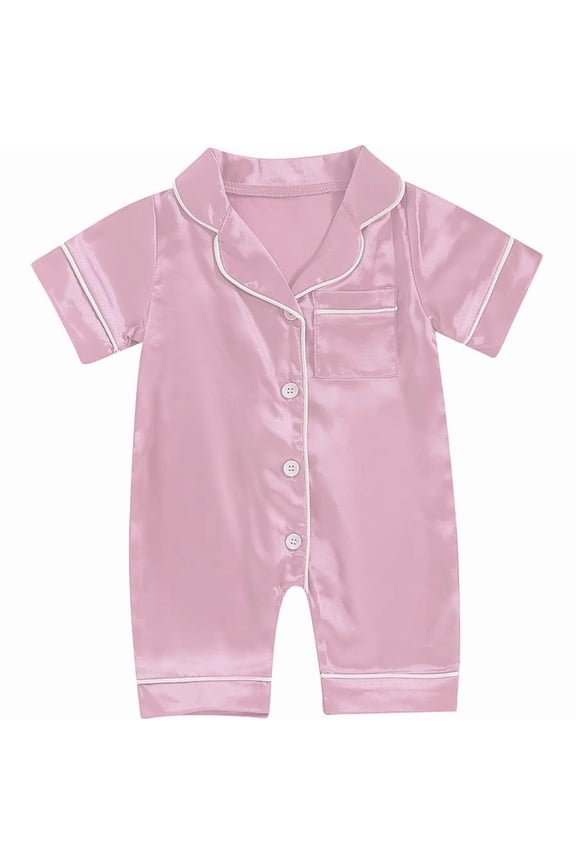 Newborn Baby Boy Girl Silk Pajamas Romper Shorts Sleeve Button down Satin One Piece Outfit Unisex Infant Sleepwears 1-18 Months
