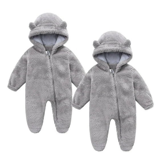 Kaemgyyd Newborn Baby Fleece Jumpsuit Winter Warm Sherpa Fuzzy Hooded Rompers Cute Long Sleeve Footed Outwear Outfits 2 Pc