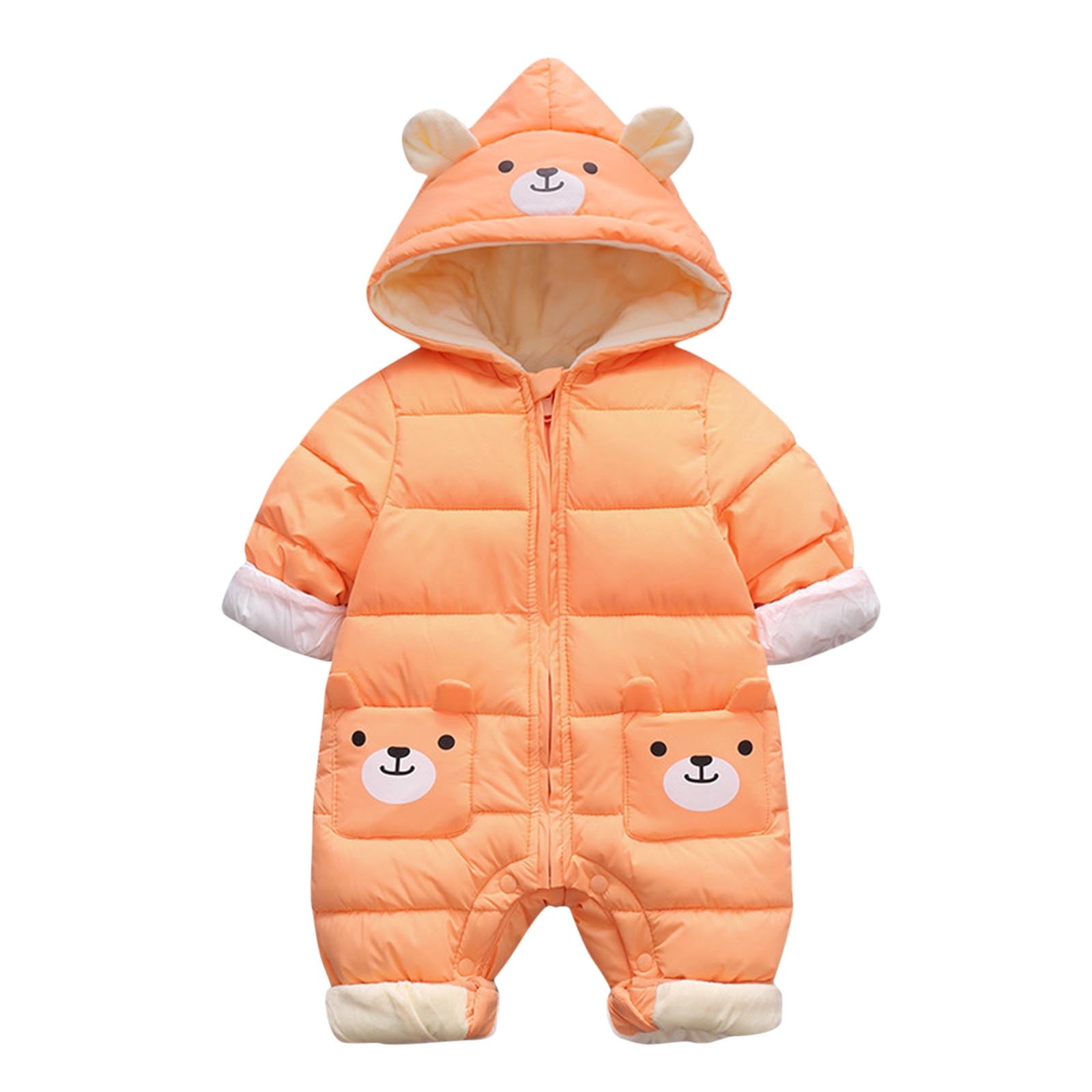 Kaemgyyd Newborn Baby Fleece Lined Outfit Infant Girls Boys Cute Print One-Piece Jumpsuit Hooded Zipper Romper Winter Clothes
