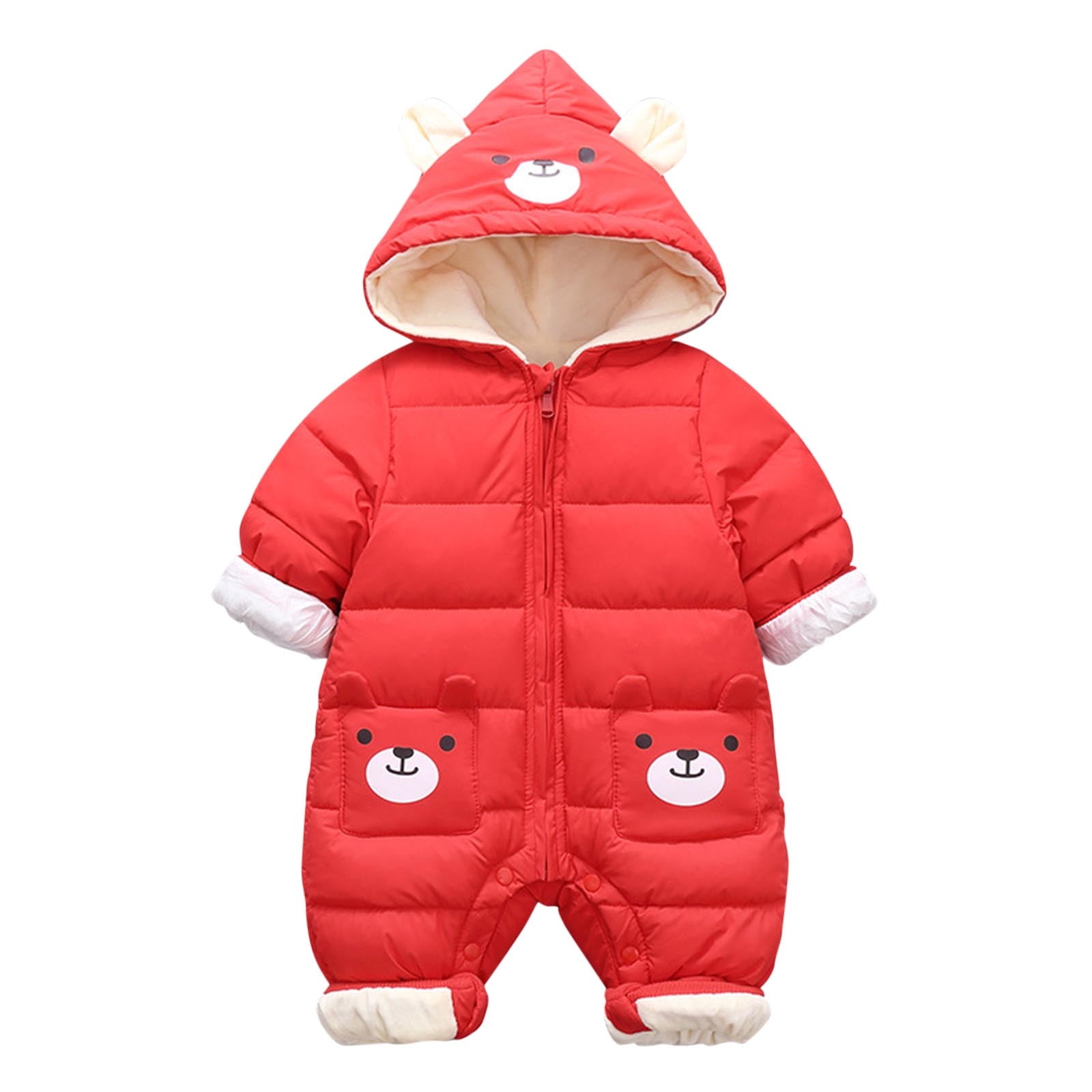 Kaemgyyd Newborn Baby Fleece Lined Outfit Infant Girls Boys Cute Print One-Piece Jumpsuit Hooded Zipper Romper Winter Clothes