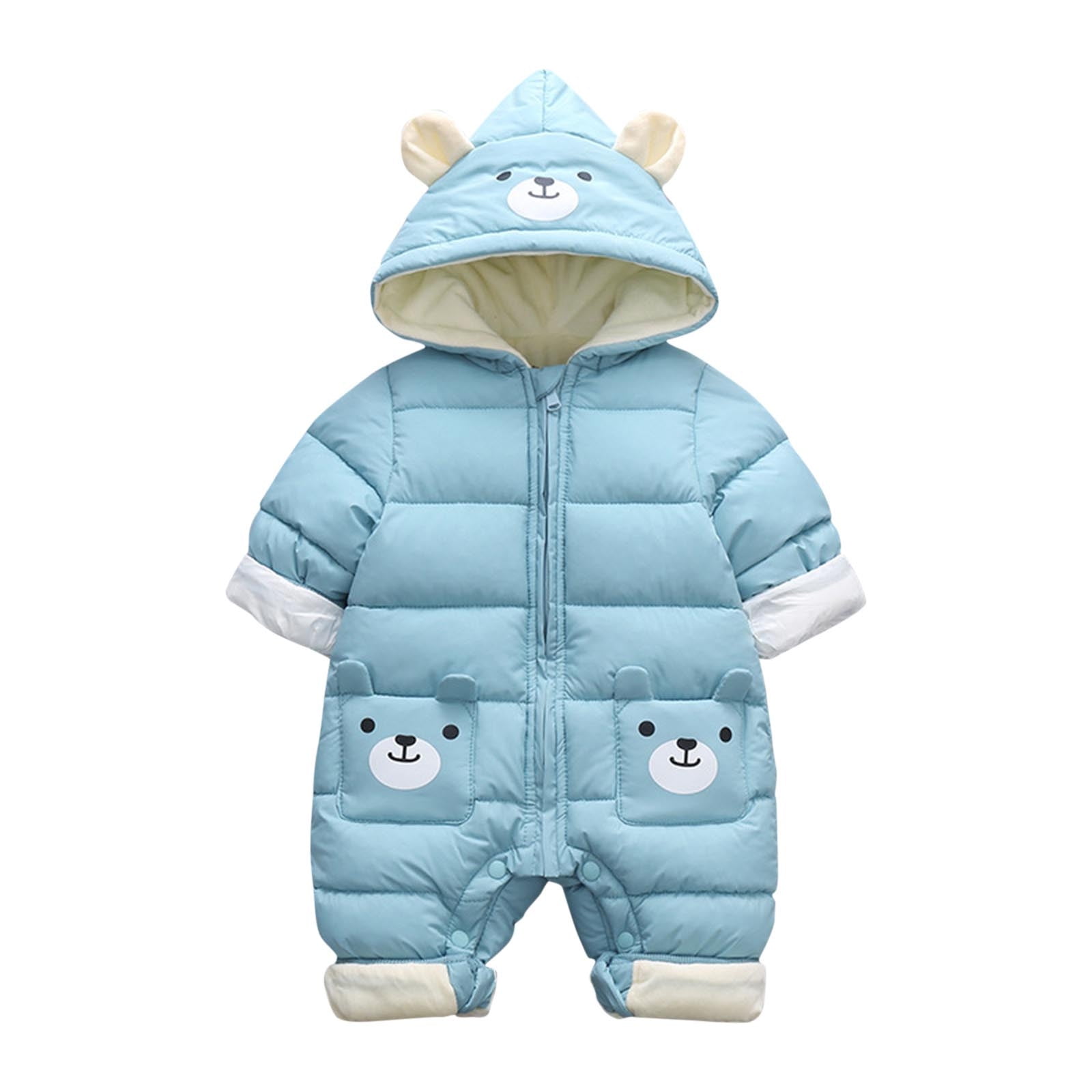 Kaemgyyd Newborn Baby Fleece Lined Outfit Infant Girls Boys Cute Print One-Piece Jumpsuit Hooded Zipper Romper Winter Clothes