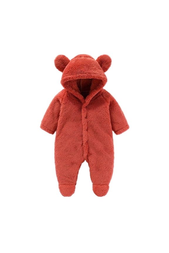 Newborn Baby Snowsuit Fleece Lined Onesie Pajamas Outfits Sherpa Fuzzy Winter Warm Footed Romper Hooded Pjs for Infant