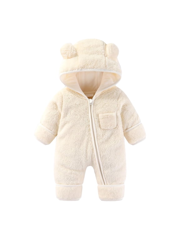 Newborn Baby Winter Clothes Warm Thick Fleece Lined Jumpsuit Unisex Infant Fuzzy Romper Pajamas Outfit for 0-12 Months