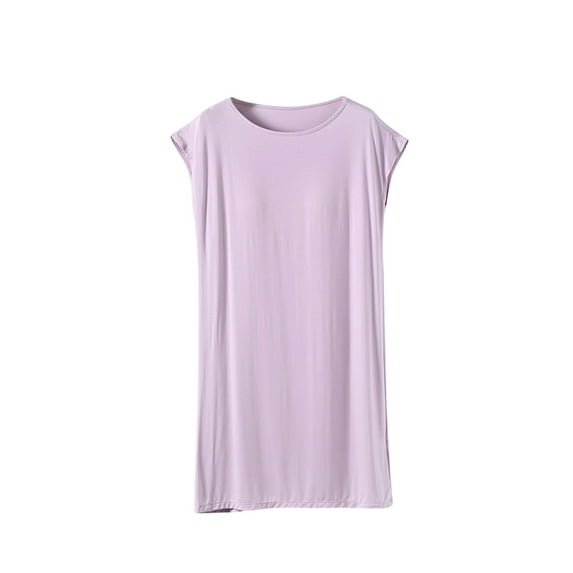 Kaemgyyd Nightgown for Women Fall Loose Baggy Solid Color Tunic Sleep Dress Soft Comfy Built-In Bra Shirt Dress Loungewear