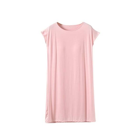 Kaemgyyd Nightgown for Women Fall Loose Baggy Solid Color Tunic Sleep Dress Soft Comfy Built-In Bra Shirt Dress Loungewear