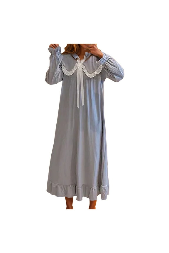 Nightgown for Women Fall Winter Cute Long Sleeves Nightshirt Plus Size Loungewear Maxi Sleep Dress