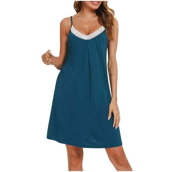 Kaemgyyd Nightgowns for Women Lace Adjustable Spaghetti Strap Sleepwear Comfy V Neck Sleeveless Short Loungewear