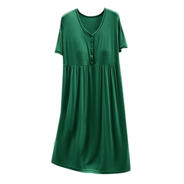 Kaemgyyd Nightgowns for Women Soft Cozy Short Sleeve Button Sleep Dress Casual High Waist V Neck Loungewear Pajama Dress