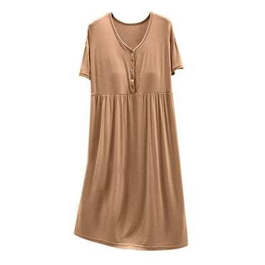 Kaemgyyd Nightgowns for Women Soft Cozy Short Sleeve Button Sleep Dress Casual High Waist V Neck Loungewear Pajama Dress