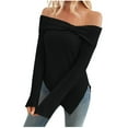 thumbnail image 1 of Kaemgyyd Off the Shoulder Tops for Women Basic Solid Color Long Sleeve Tops Rib Knit Sweater Asymmetrical Hem Pullover, 1 of 5