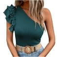 thumbnail image 1 of Kaemgyyd Off the Shoulder Tops for Women Breathable Loose Ruffle Sleeveless Blouse Trendy Slim Fit Backless Boho Shirts, 1 of 6
