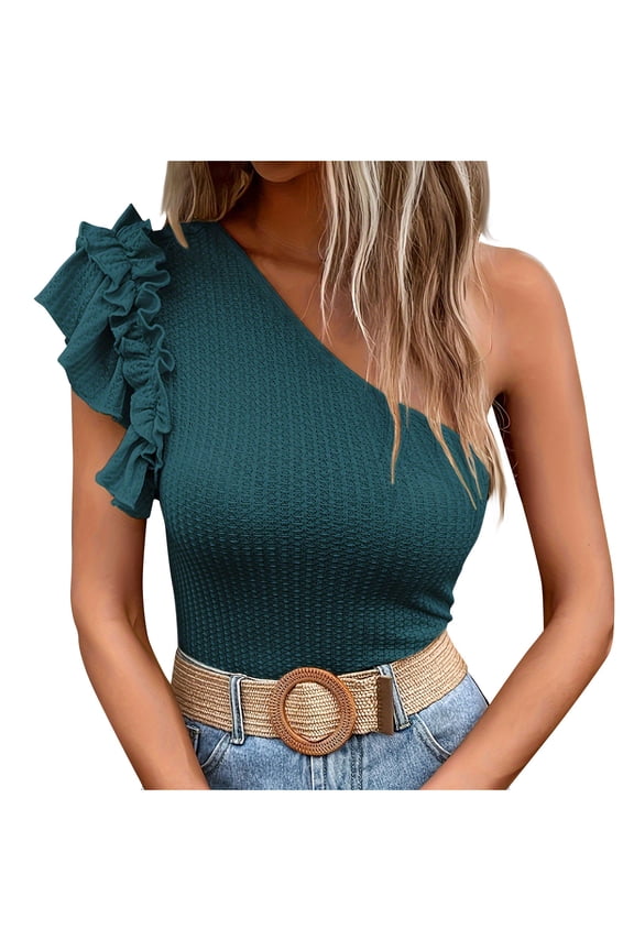 Off the Shoulder Tops for Women Breathable Loose Ruffle Sleeveless Blouse Trendy Slim Fit Backless Boho Shirts