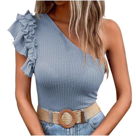 Kaemgyyd Off the Shoulder Tops for Women Breathable Loose Ruffle Sleeveless Blouse Trendy Slim Fit Backless Boho Shirts