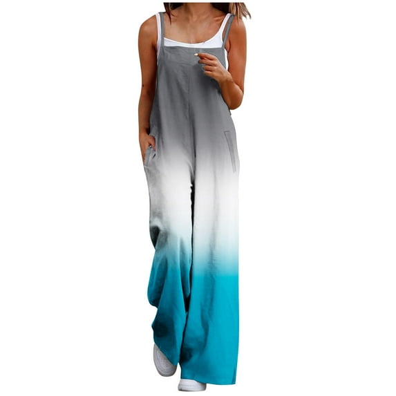 Kaemgyyd One-Piece Jumpsuits for Women Sleeveless Loose Gradient Overalls Adjustable Straps Wide Leg Pants Romper with Pockets
