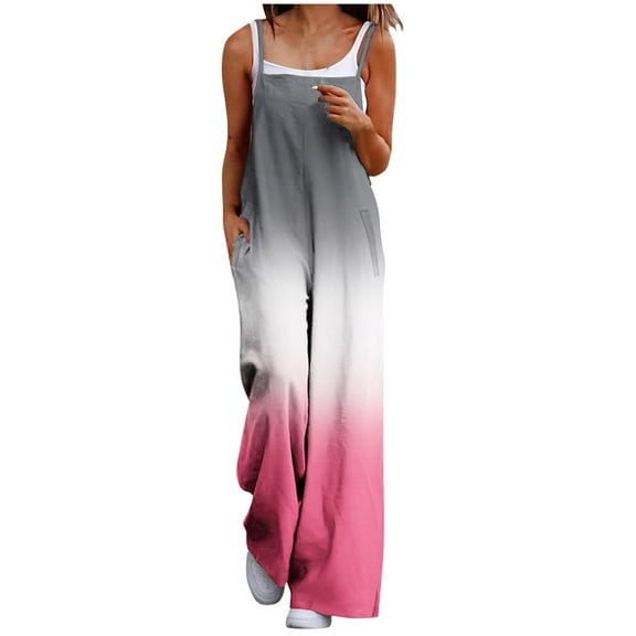 Kaemgyyd One-Piece Jumpsuits for Women Sleeveless Loose Gradient Overalls Adjustable Straps Wide Leg Pants Romper with Pockets
