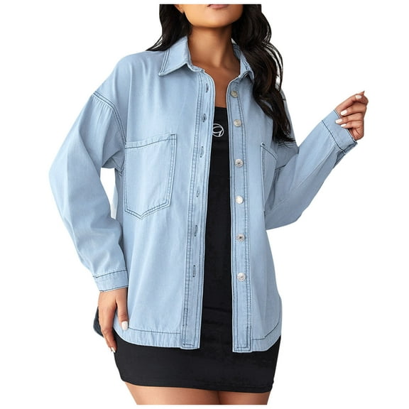 Kaemgyyd Oversized Shirts for Women Button down Denim Blouses Casual Lightweight Long Sleeve Pocket Tops Fall