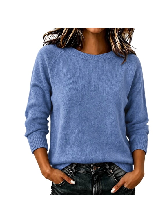Oversized Sweaters for Women Crewneck Long Sleeve Casual Pullover Plus Size Trendy Outfits for Fall Winter(Light Blue,Small)