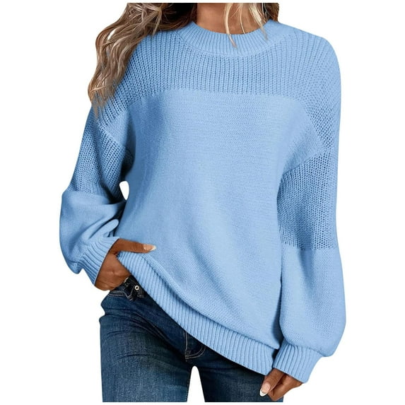 Kaemgyyd Oversized Sweaters for Women Loose Long Sleeve Crew Neck Knit Pullover Casual Solid Color Stretch Fall Tops