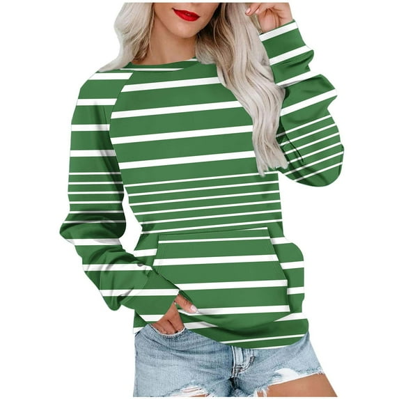 Kaemgyyd Oversized Sweatshirt for Women Casual Crewneck Long Sleeve Stripe Tops Loose Fashion Pullovers with Pocket