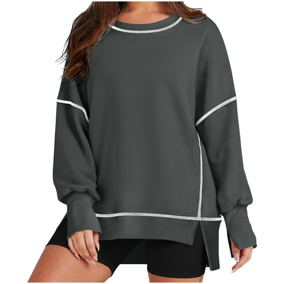 Kaemgyyd Oversized Sweatshirt for Women Crewneck High Low Hem Tunic Tops Long Sleeve Fall Pullover Trendy Clothes