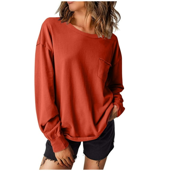 Kaemgyyd Oversized Sweatshirt for Women Fall Crew Neck Solid Color Long Sleeve Shirts Comfy Casual Pullover Tops