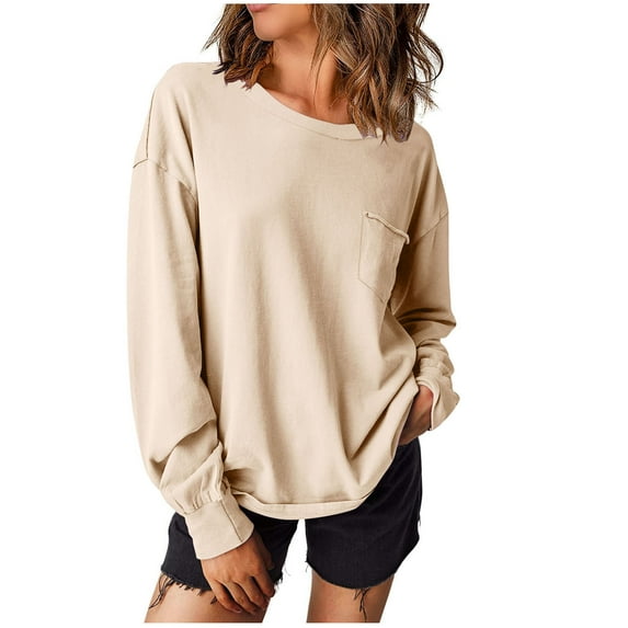 Kaemgyyd Oversized Sweatshirt for Women Fall Crew Neck Solid Color Long Sleeve Shirts Comfy Casual Pullover Tops