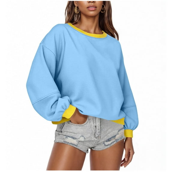 Kaemgyyd Oversized Sweatshirts for Women Trendy Color Block Cropped Pullover Cute Outfits Crew Neck Fall Winter Fashion Clothes