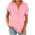 thumbnail image 1 of Kaemgyyd Oversized Tshirts for Women Breathable Loose Button V Neck Tops Lightweight Roll Short Sleeve Basic Tee, 1 of 7