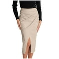 thumbnail image 1 of Kaemgyyd PU Leather Skirts for Women High Waisted Ruched Bodycon Pencil Skirt Casual Front Slit Work Business Midi Skirt, 1 of 7