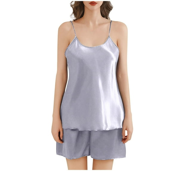 Kaemgyyd Pajama Sets for Women 2 Piece Silk Sleepwear Satin Solid Color Cami Tops and Pj Shorts Set Soft Loungewear