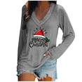 thumbnail image 1 of Kaemgyyd Pajama Tops for Women Loose Soft Christmas Print V Neck Shirt Fashion Long Sleeve Pj Basic Tee, 1 of 4