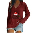 thumbnail image 1 of Kaemgyyd Pajama Tops for Women Loose Soft Christmas Print V Neck Shirt Fashion Long Sleeve Pj Basic Tee, 1 of 4