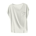 thumbnail image 1 of Kaemgyyd Pajama Tops for Women Lounge V Neck Solid Color Basic Tees Loose Fit Short Sleeve Summer Basic Tee with Pocket, 1 of 5