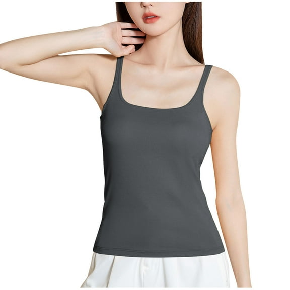 Kaemgyyd Pajama Tops for Women Square Collar Spaghetti Strap Stretchy Camisole Soft Cozy Padded No Underwire Undershirt Sleepwear