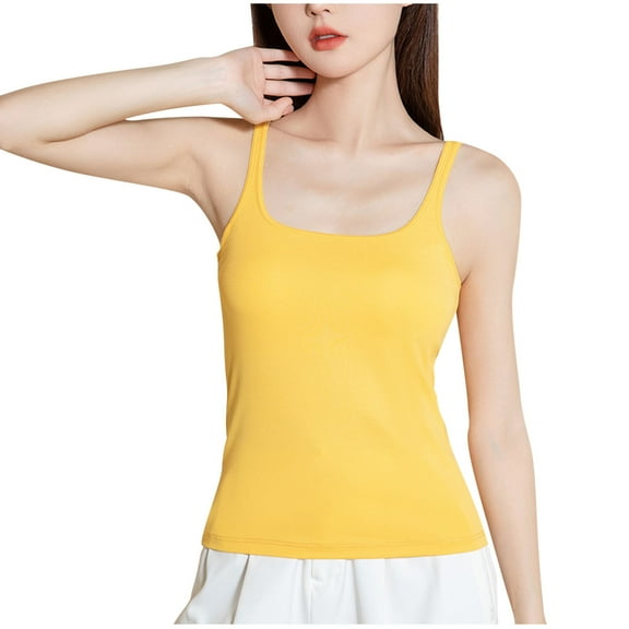 Kaemgyyd Pajama Tops for Women Square Collar Spaghetti Strap Stretchy Camisole Soft Cozy Padded No Underwire Undershirt Sleepwear