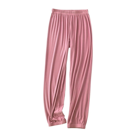 Kaemgyyd Pajamas Pants for Women Solid Color Elastic Waist Ribbed Pj Bottoms Soft Loose Cinch Bottom Lounge Sleepwear