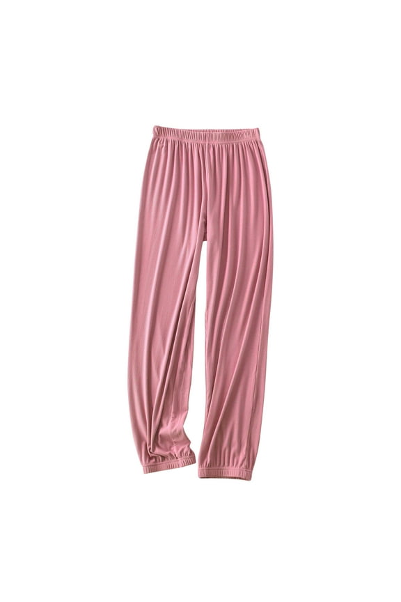 Pajamas Pants for Women Solid Color Elastic Waist Ribbed Pj Bottoms Soft Loose Cinch Bottom Lounge Sleepwear