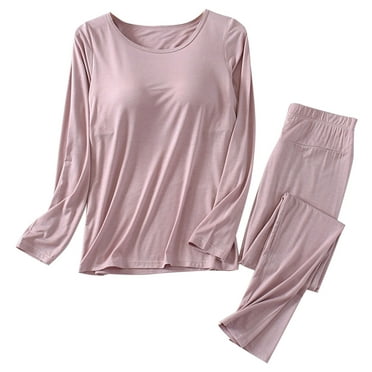 Kaemgyyd Pajamas Set Womens 2 Piece Outfit Soft Lounge Set Long Sleeve Built-In Bra Top and Pjs Pants Comfy Sleepwear