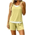 thumbnail image 1 of Kaemgyyd Pajamas Set for Women Color Block Lounge Sets Crew Neck Tank Top with Shorts Soft Comfy Sleepwear（Yellow,X-Large）, 1 of 6