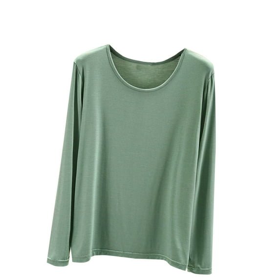 Kaemgyyd Pajamas Shirt for Women Solid Color Soft Tops Base Layer Sleepwear Loose Crew Neck Long Sleeve Loungewear