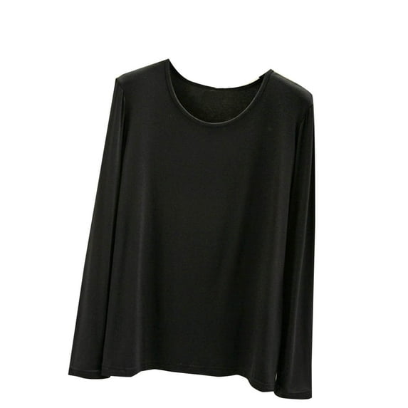 Kaemgyyd Pajamas Shirt for Women Solid Color Soft Tops Base Layer Sleepwear Loose Crew Neck Long Sleeve Loungewear
