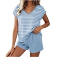thumbnail image 1 of Kaemgyyd Pajamas for Women 2 Piece Sets Striped Cap Sleeve Top Casual High Waist Shorts Sleepwear Pj Set with Built-In Bra（Green,Large）, 1 of 7