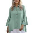 thumbnail image 1 of Kaemgyyd Peplum Tops for Women Cotton Linen Button Down Flowy Blouses Ruffle Long Sleeve High-Low Boho Loose Fit Tunic Shirt, 1 of 5