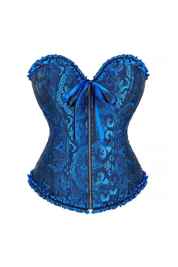 Plus Size Corset Tops for Women Renaissance Vintage Ruffle Floral Print Tube Top Zipper Front Boned Overbust Shapewear