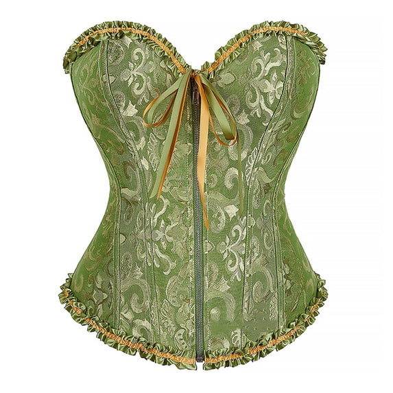 Kaemgyyd Plus Size Corset Tops for Women Renaissance Vintage Ruffle Floral Print Tube Top Zipper Front Boned Overbust Shapewear