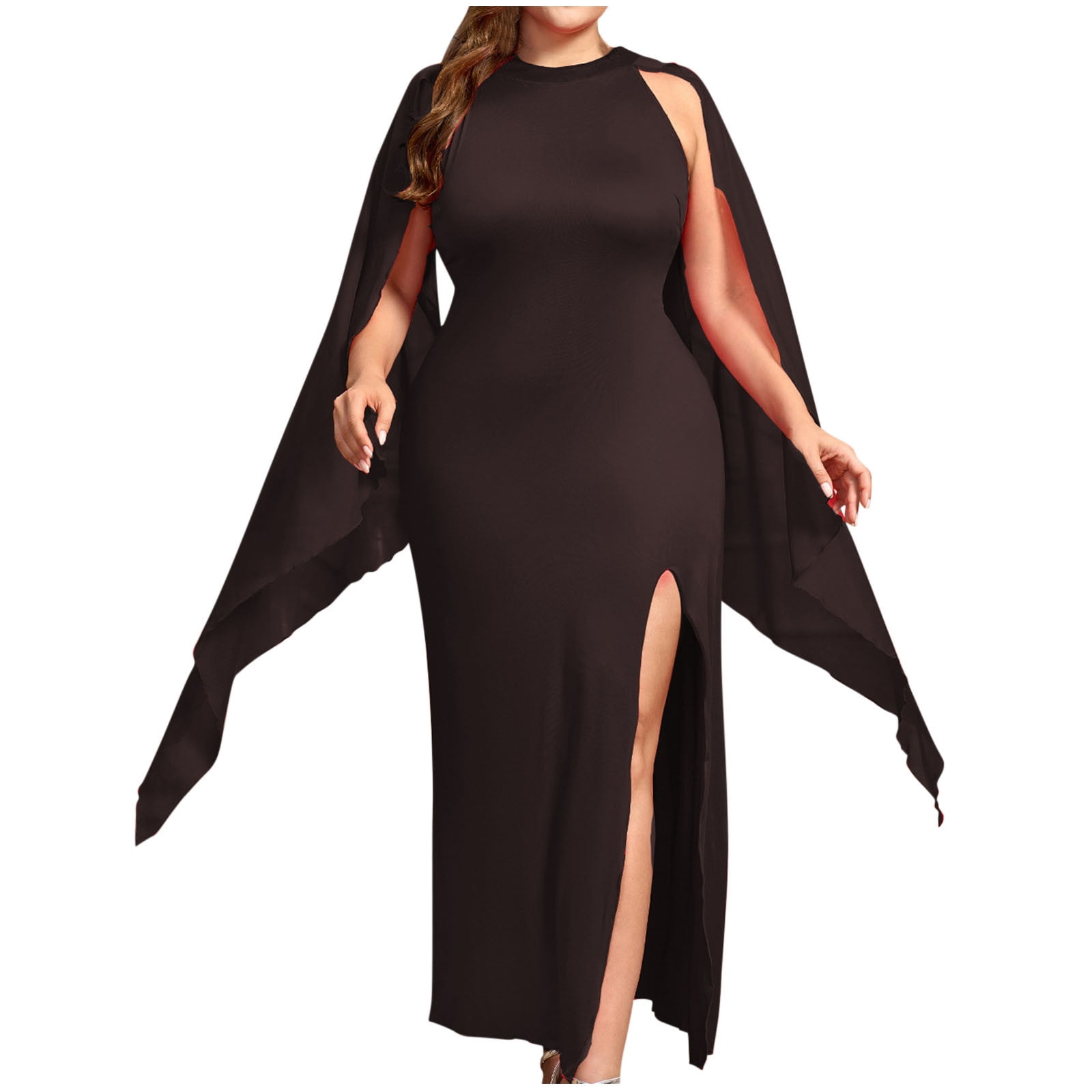 knee length dresses for ladies Solid gathering split maxi dress  Lysa